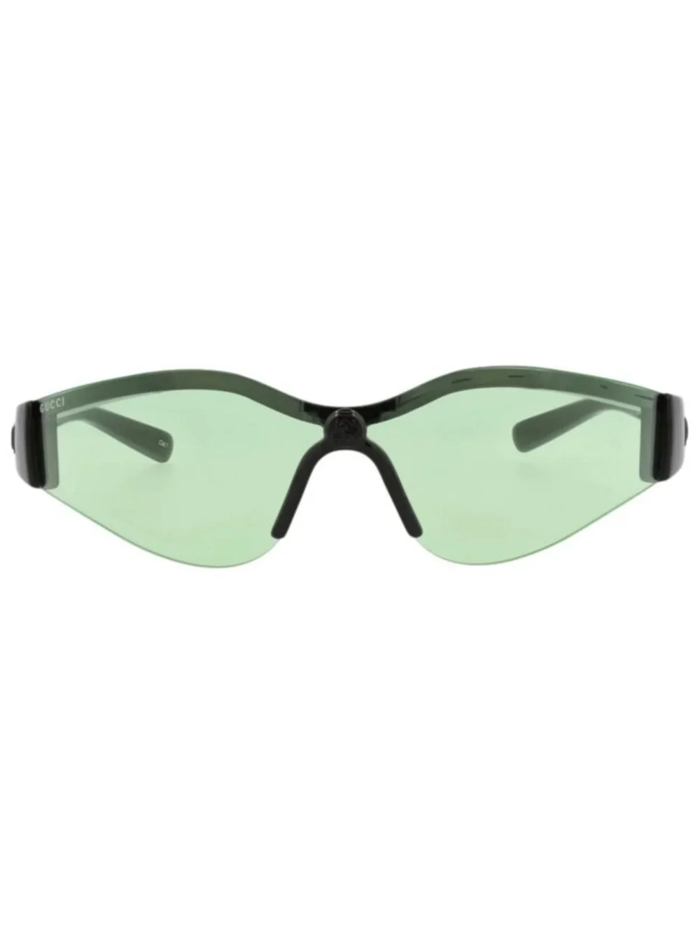 New Gucci Women's Sunglasses Shield Wrap Injection Frame Black Black Green